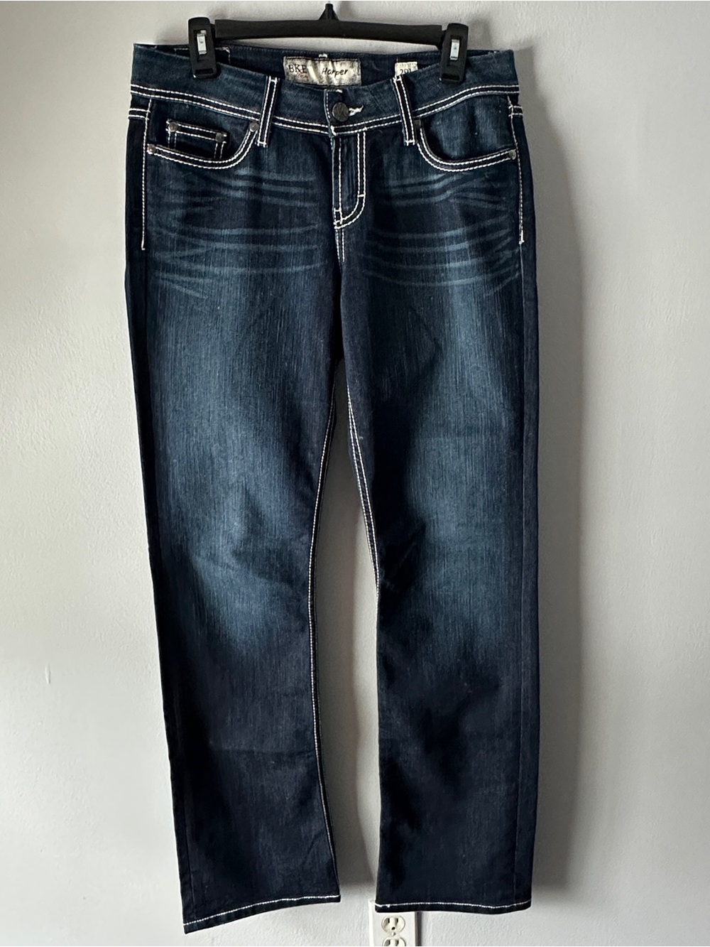BKE Harper Dark Blue Jeans with White Contrast Stitching Size 29 Long